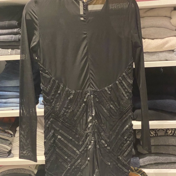 Parker Black Mesh and Sequin Long Sleeve Dress - Picture 2 of 2